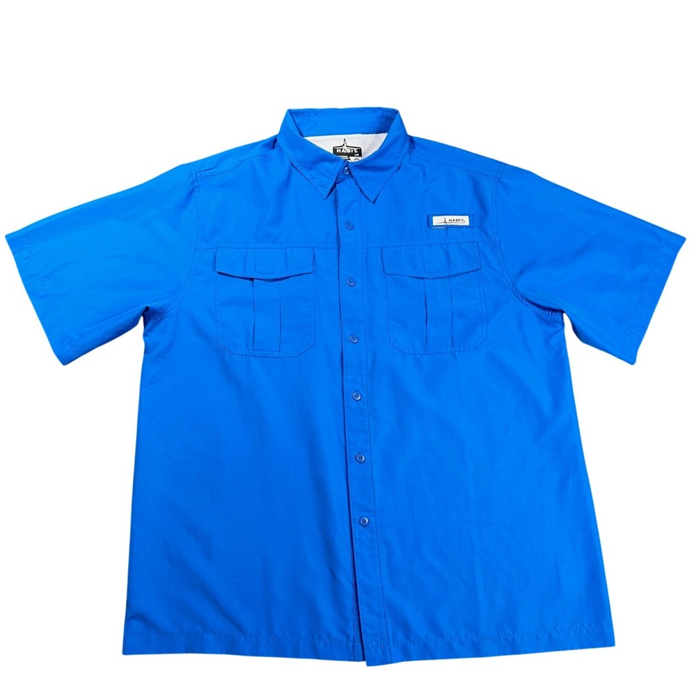 Habit Men's Large Short Sleeve Fishing Shirt Marlin Blue 'Realtree' Logo UPF 40+